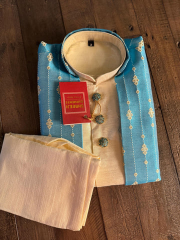 Silk Kurta Pyjama for Boys - Diwali and Traditional Wear |Eid Wear|INDIAN WEAR KIDS|3 Piece Chudidaar Pyjama for Festivals |Traditional Wear