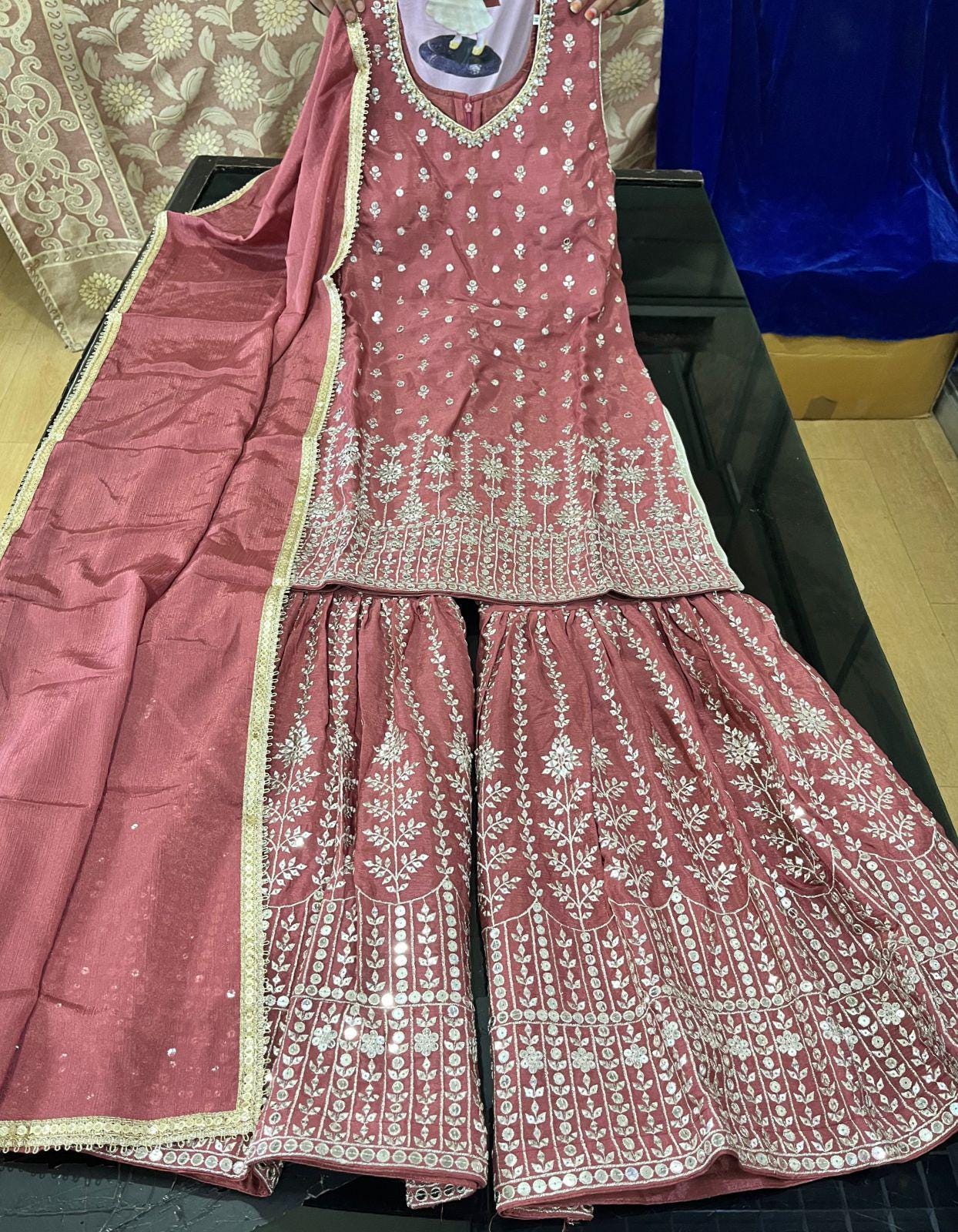 New festive kurta with dupatta, beautiful kurti with flair, Girl Gharara Kurta With Heavy Dupatta, Little Girl kurta dress