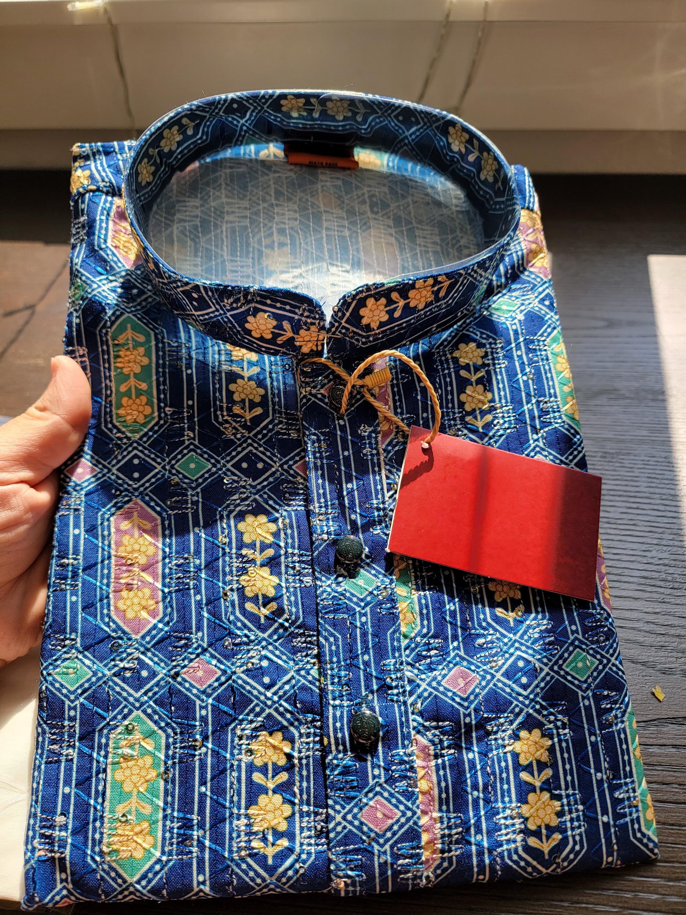 Cotton Kantha work Kurta Pyjama for Boys - Diwali and Traditional Wear|Eid Wear|Chudidaar Pyjama for festivals| Comfort ethnic wear Chudidar