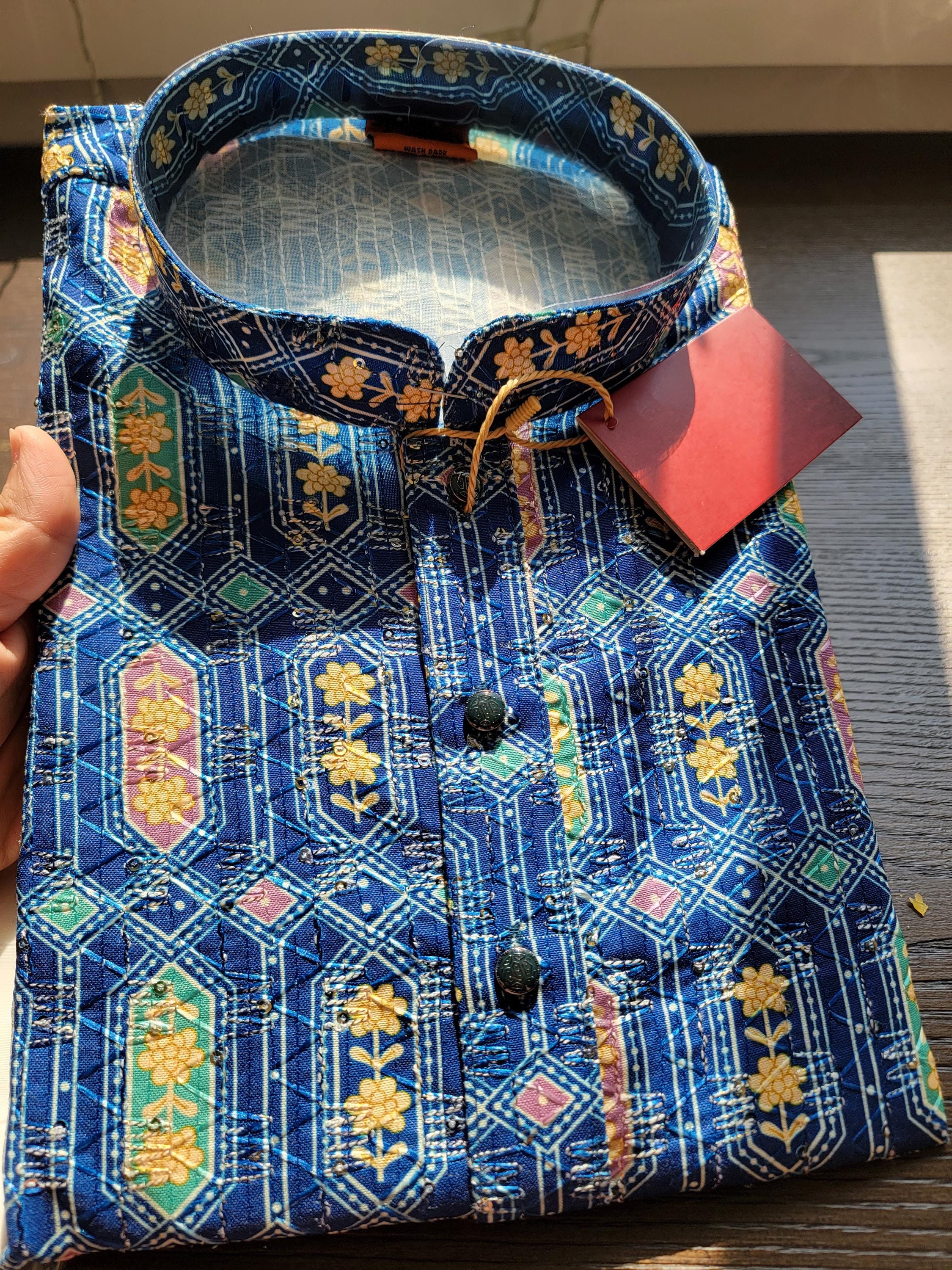 Cotton Kantha work Kurta Pyjama for Boys - Diwali and Traditional Wear|Eid Wear|Chudidaar Pyjama for festivals| Comfort ethnic wear Chudidar