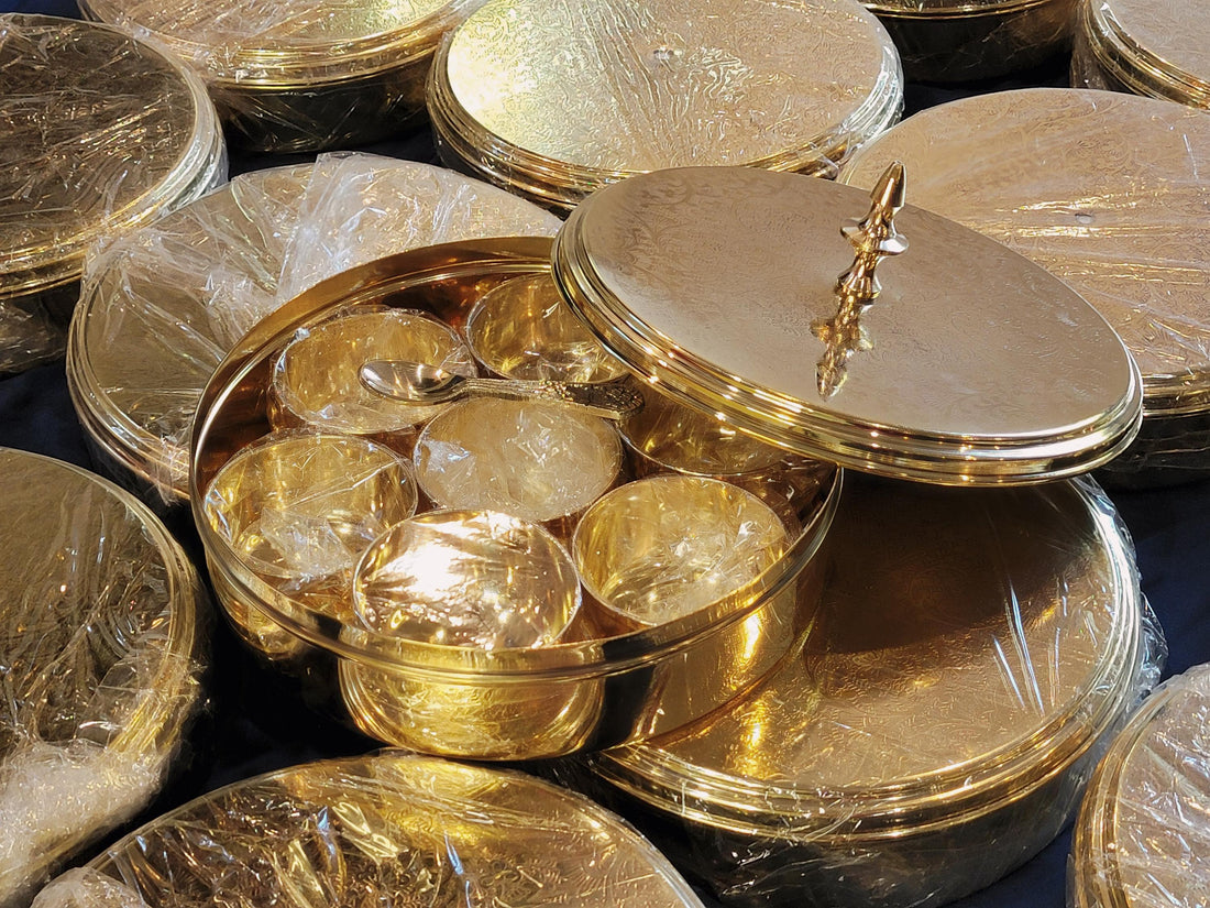 Handcrafted Spice Box In Brass With Spoon | Kitchen Storage | Spice Storage Box | Masala dabba | Indian Masala box- Brass